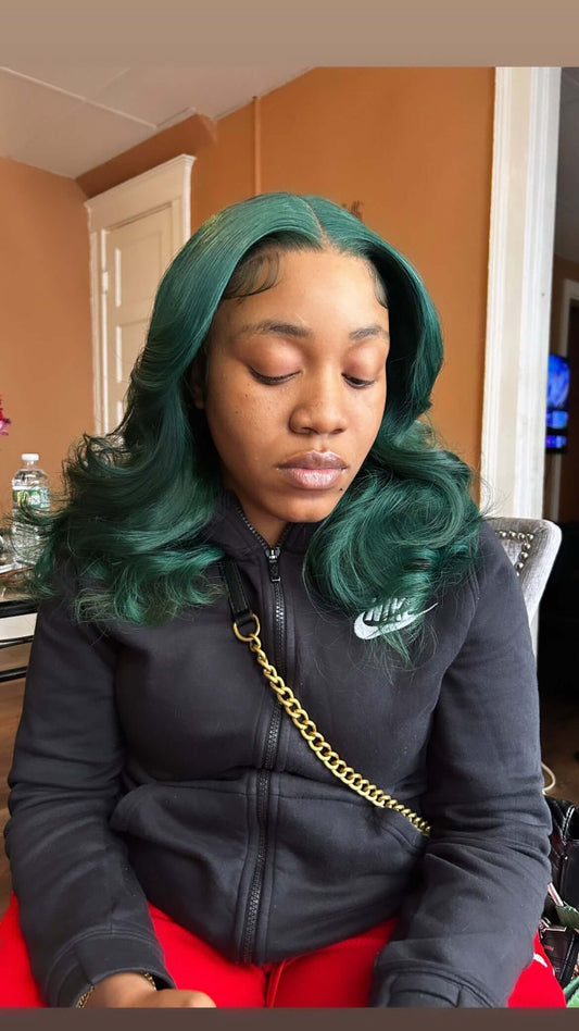 Emerald Green Lace frontal Wig 18 inches